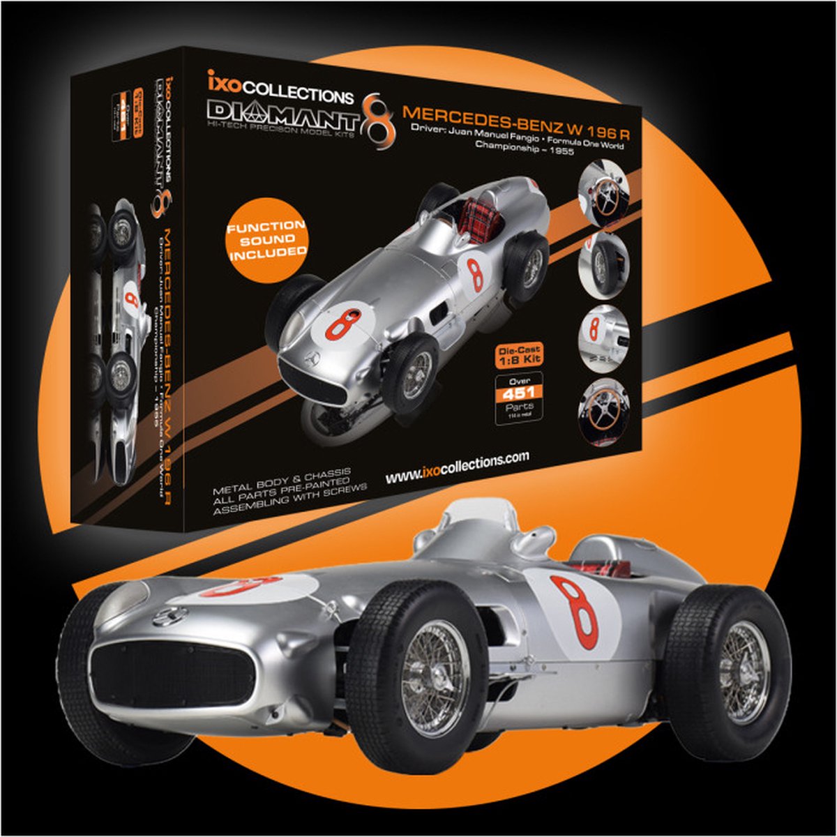 IXO Diamond 8 Mercedes W196 R n°8 Juan Manuel Fangio 1954-55 F1 World Champion 1/8 IXO-003