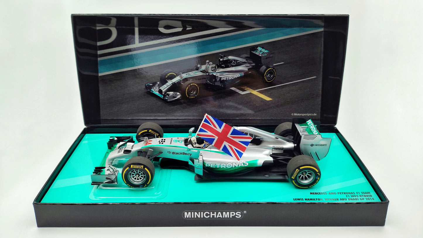 Minichamps AMG Mercedes W05 Lewis Hamilton Winner Abu Dhabi GP 2014 F1 World Champion 1/18 113140544