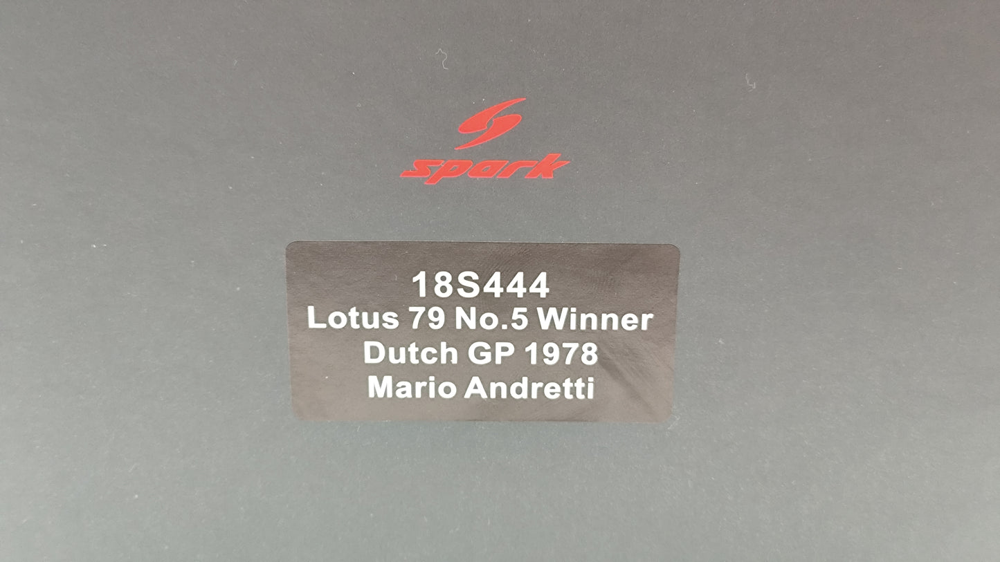 Spark Lotus 79 Mario Andretti Dutch GP Winner 1978 F1 World Champion 1/18 18S444