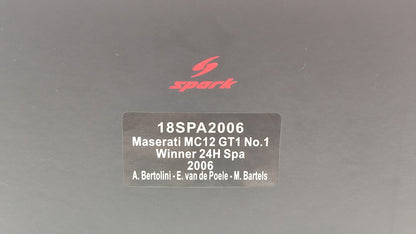 Spark Vitaphone Maserari MC12 Bertolini Bartels Van de Poele Winners Spa 24hrs 2006 1/18 18SPA2006