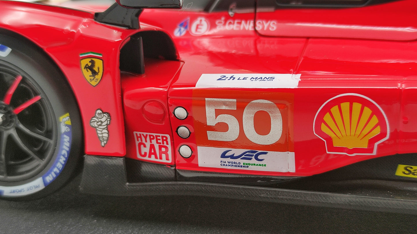 Bburago Ferrari 499P 3.0 Turbo V6 Fuoco/Molina/Nielsen WEC Le Mans 2023 Pole Winner  BU16301-50