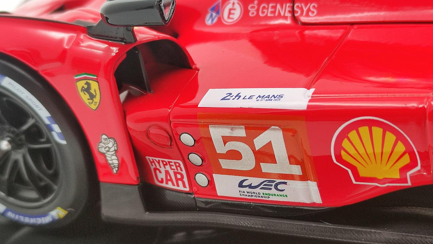 Bburago Ferrari 499P 3.0 Turbo V6 Pier Guidi/Calado/Giovinazzi WEC Le Mans 2023 Winner BU16311-51-VET