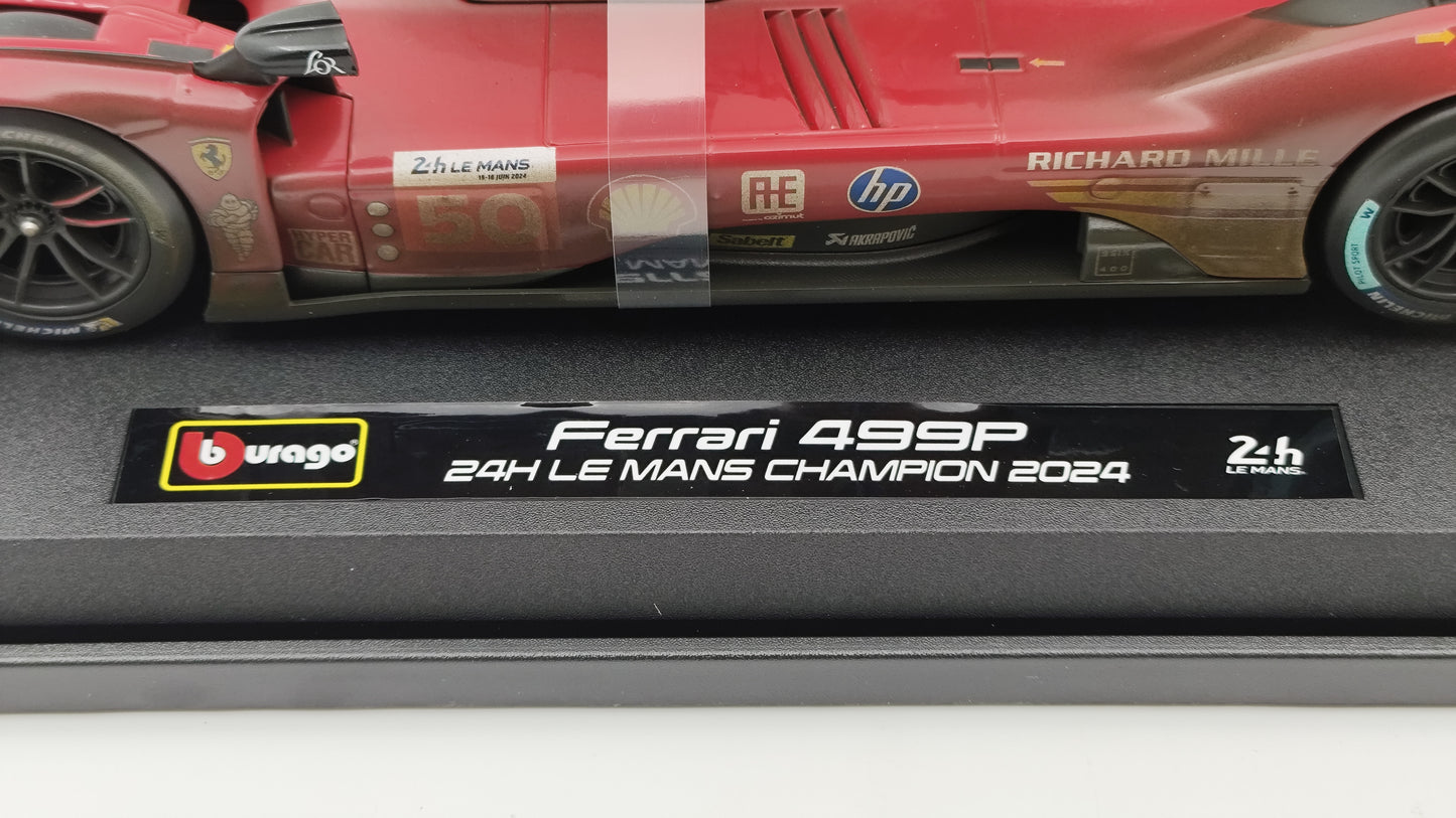 Bburago Ferrari 499P 3.0 Turbo V6 Fuoco/Molina/Nielsen WEC Le Mans 2024 Winner 18-16303D