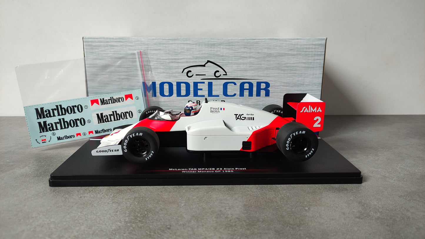 Model Car Group Marlboro Mclaren TAG MP4/2b Alain Prost Winner Monaco GP 1985 F1 World Champion 1/18 MCG18606F