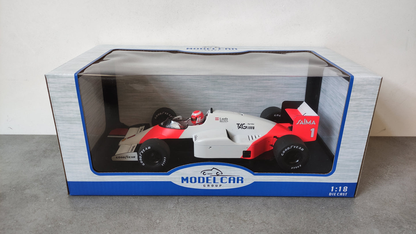 Model Car Group Marlboro Mclaren TAG MP4/2b Niki Lauda 1985 winner Dutch GP 1/18 MCG18607F