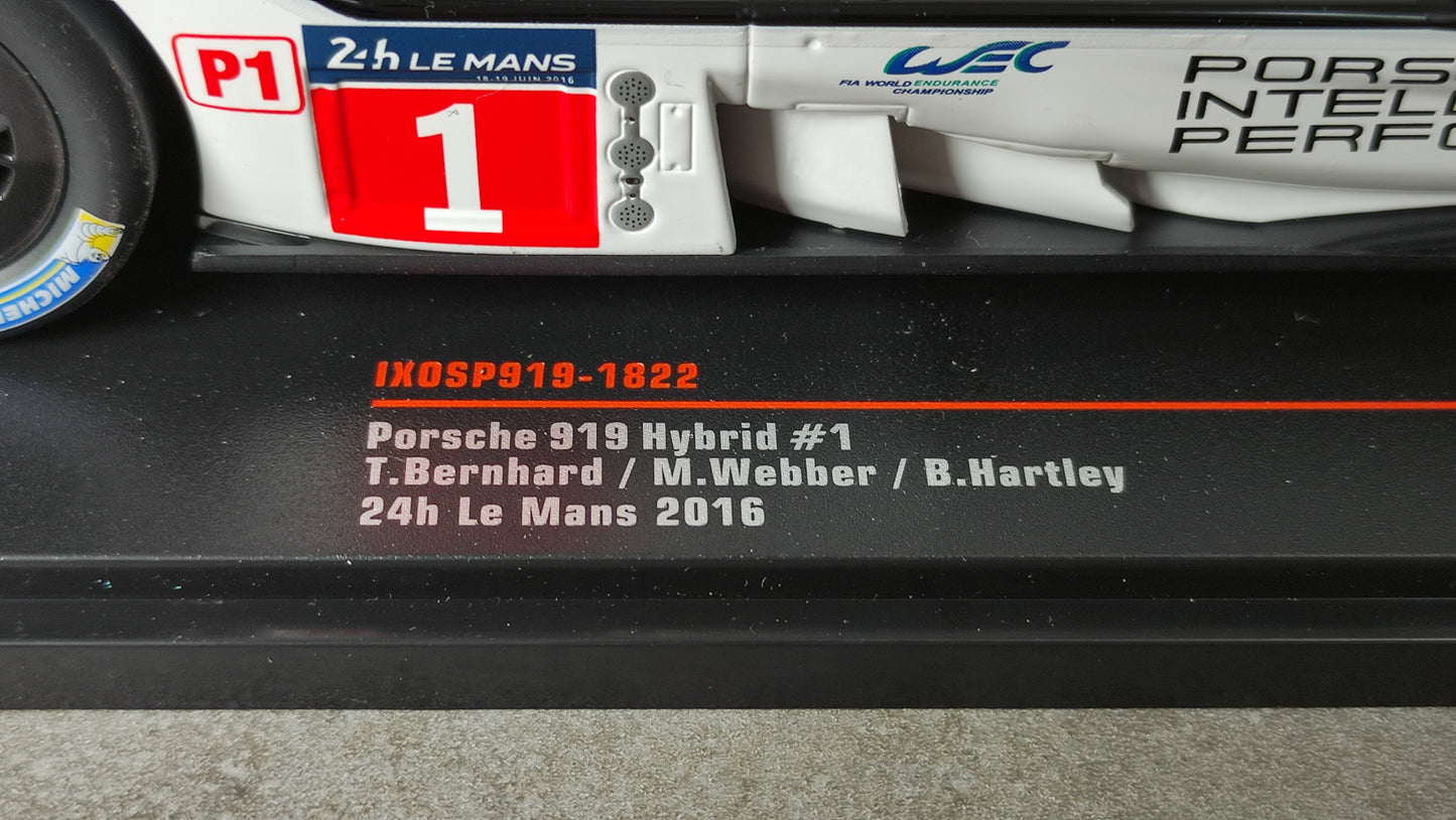 IXO Porsche 919 Hybrid #1 Webber/Hartley/Bernhard 2016 Le Mans 24hrs 1/18 SP919-1822