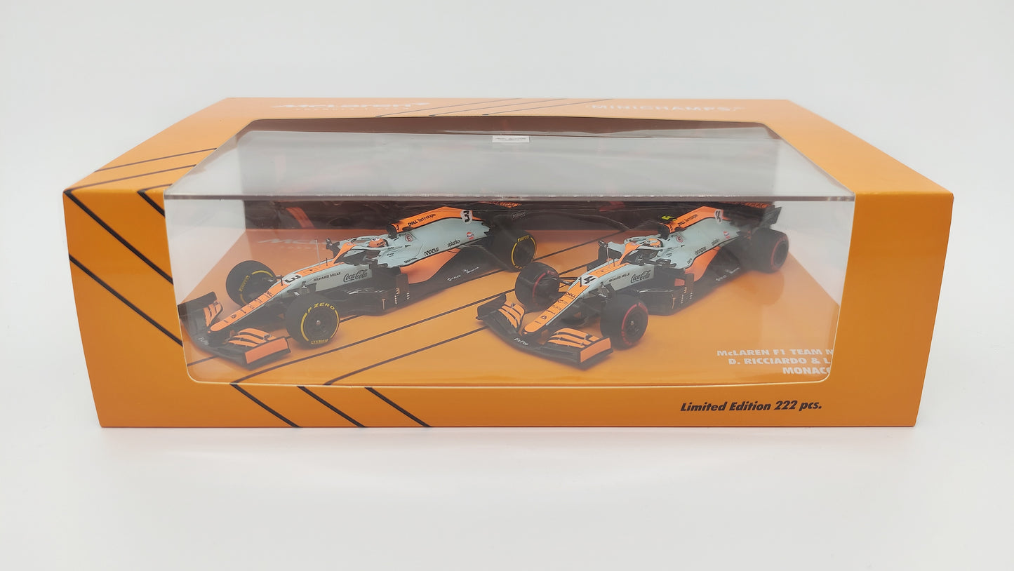 Minichamps Mclaren Mercedes MCL35M 2 car set Norris/Ricciardo Monaco GP 2021 1/43 Limited Edition 222 pcs.