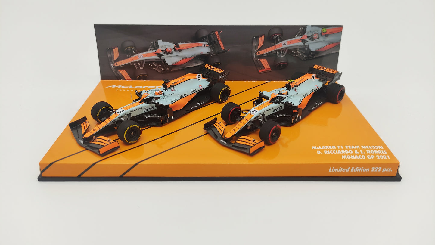 Minichamps Mclaren Mercedes MCL35M 2 car set Norris/Ricciardo Monaco GP 2021 1/43 Limited Edition 222 pcs.
