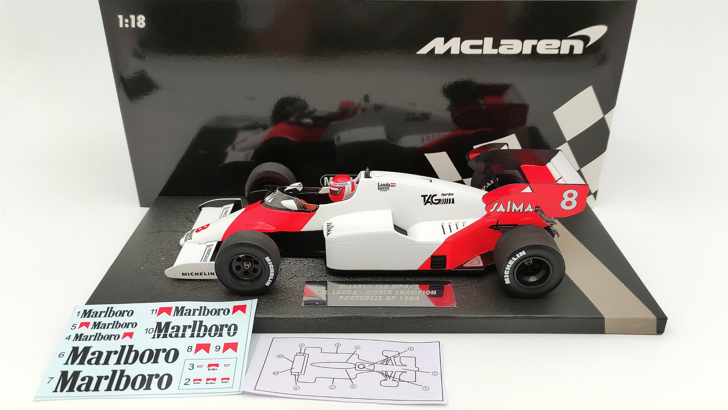 Minichamps Marlboro Mclaren TAG MP4/2 Niki Lauda Portugese GP 1984 1/18 World Champion Limited Edition 750 pcs.