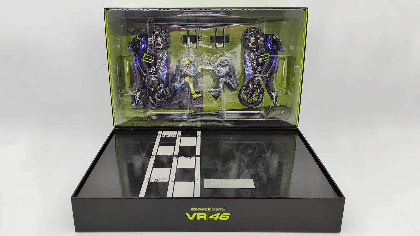 Minichamps Moto GP Yamaha YZR-M1 2 bike set Valentino Rossi Lewis Hamilton 1/12 Valencia 2019 Limited Edition 1446 pcs.