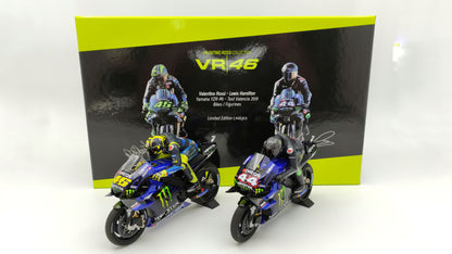 Minichamps Moto GP Yamaha YZR-M1 2 bike set Valentino Rossi Lewis Hamilton 1/12 Valencia 2019 Limited Edition 1446 pcs.