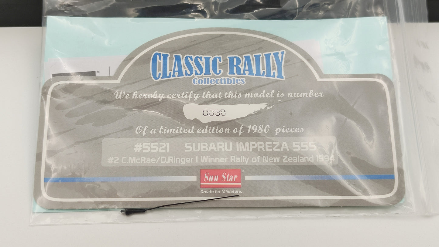 Sunstar Subaru Impreza 555 Nr.2 Rally New Zealand Winner 1994 C.McRae/D.Ringer 1/18 SUN5521250901