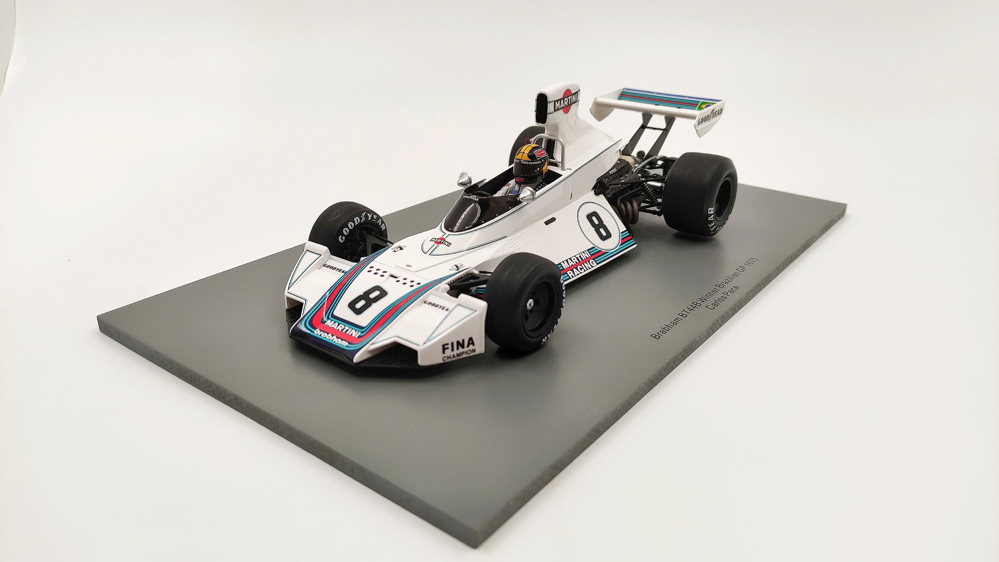 1:43 Scale Model of a Brabham BT44B F1 Car as Raced by Carlos Pace in the  1975 Brazilian Grand Prix -  Canada