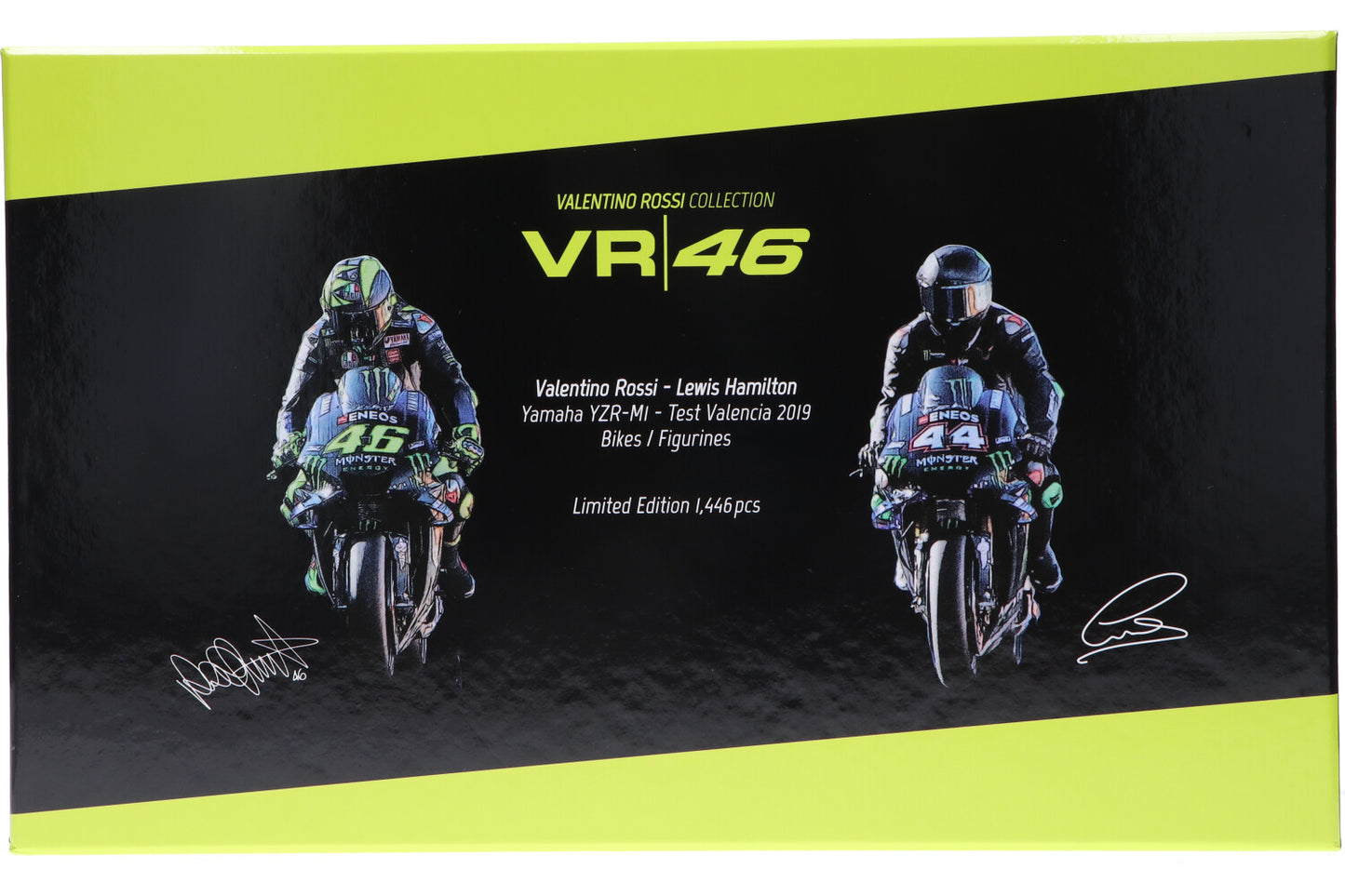 Minichamps Moto GP Yamaha YZR-M1 2 bike set Valentino Rossi Lewis Hamilton 1/12 Valencia 2019 Limited Edition 1446 pcs.